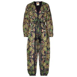 Farm Rio Womens Martina Scarf V-Neckline Jumpsuit Small Black - NWT $310